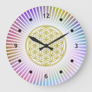 Flower Of Life / Blume des Lebens - white rays Große Wanduhr