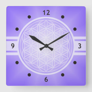 Flower of Life / Blume des Lebens - white transpa. Quadratische Wanduhr