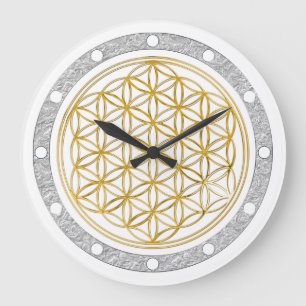 FLOWER OF LIFE - gold - clock face silver ring Große Wanduhr
