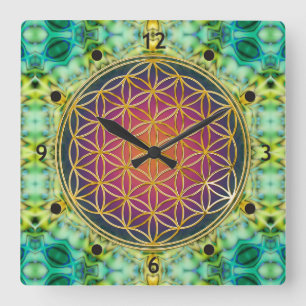 Flower Of Life - gold - fractal 2 Quadratische Wanduhr