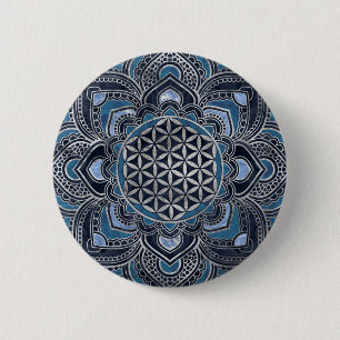 Flower of Life in Lotus - Blue Crystal and Silver Button