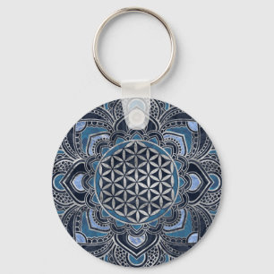 Flower of Life in Lotus - Blue Crystal and Silver Schlüsselanhänger