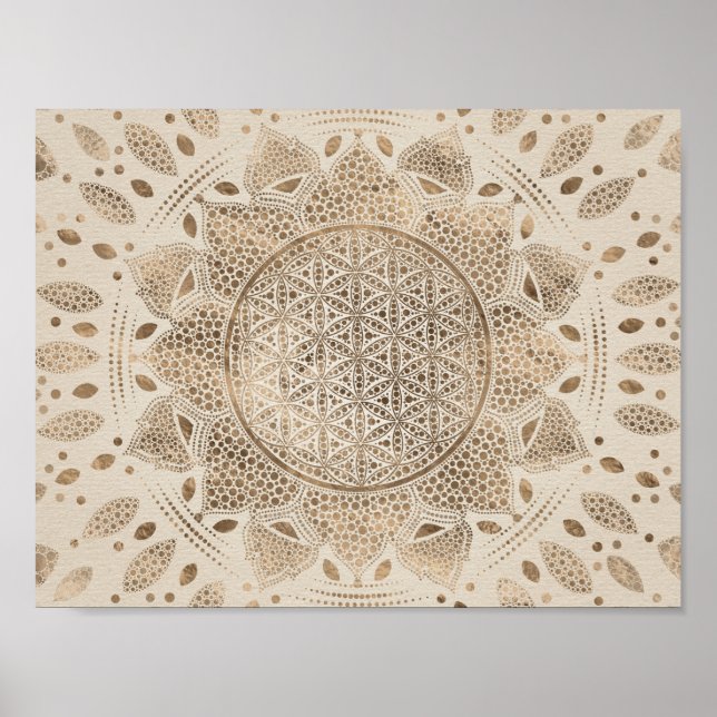 Flower of Life in Lotus Dot Art pastel golds Poster (Vorne)