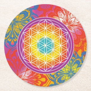Flower of life mandala zen runder pappuntersetzer