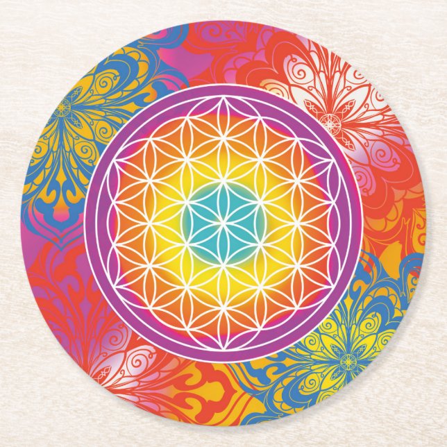 Flower of life mandala zen runder pappuntersetzer (Vorderseite)