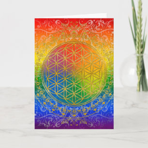 Flower of Life - Ornament Rainbow gold Karte