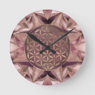 Flower of Life Rose Gold Runde Wanduhr