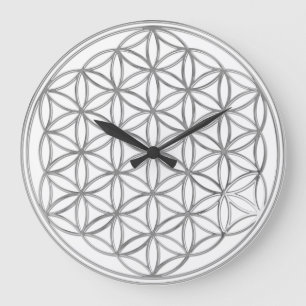 FLOWER OF LIFE - silver Große Wanduhr