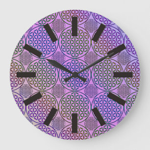 Flower of Life - stamp grunge pattern 3 Große Wanduhr