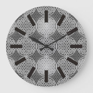 Flower of Life - stamp pattern - grey Große Wanduhr