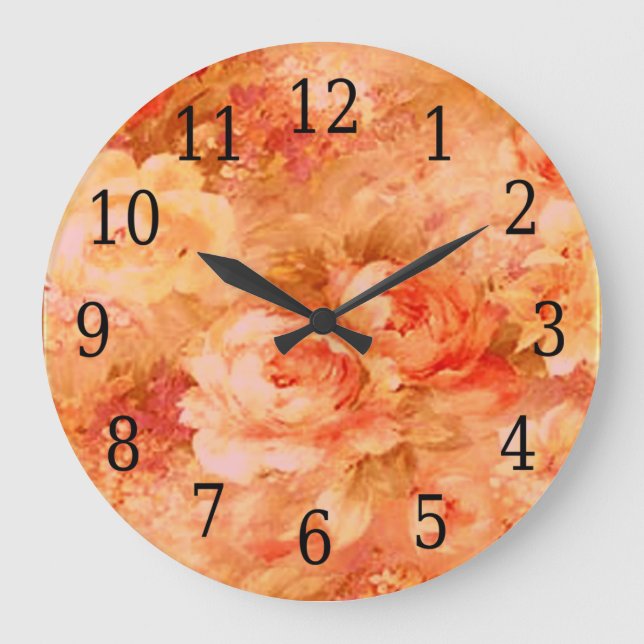 Flower Painting Round Clock Große Wanduhr (Vorderseite)