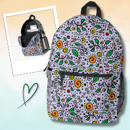 Flower Pattern orange Swirl Berry on Lilac - Bedruckter Rucksack