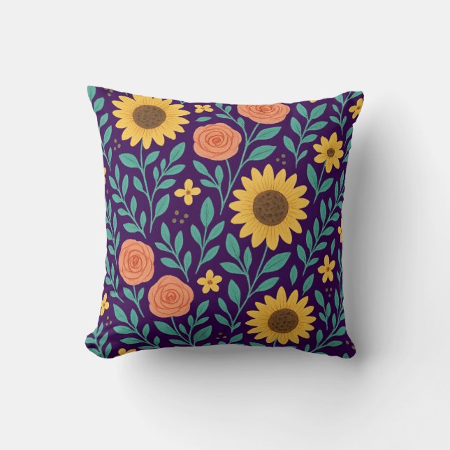Flower pattern with dark purple background kissen (Vorderseite)