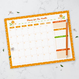 Flower Polka Dots Monthly Planner Notizblock