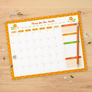 Flower Polka Dots Monthly Sunday Start Planner Notizblock