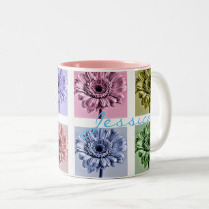 Flower Pop Art Muster Personalisiert Zweifarbige Tasse