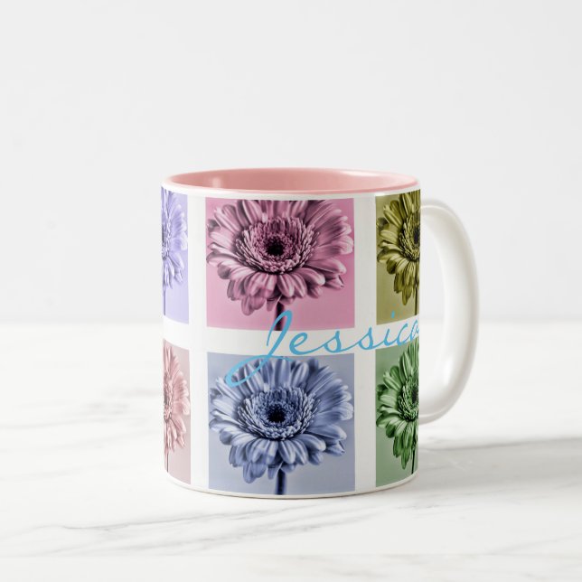Flower Pop Art Muster Personalisiert Zweifarbige Tasse (VorderseiteRechts)