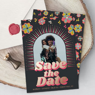 Flower Power 70er Retro Groovy Foto Save The Date Folieneinladung