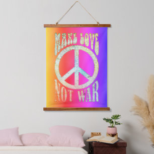Flower Power Frieden - Mach Liebe nicht Krieg 1 Wandteppich Mit Holzrahmen