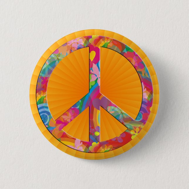 Flower Power Frieden | orange leuchten Button (Vorderseite)