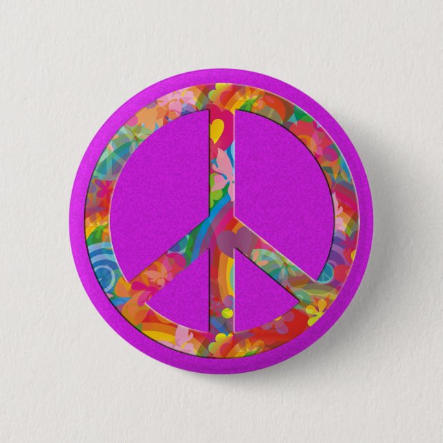 Flower Power Frieden | rosa Spritzer Button (Vorderseite)