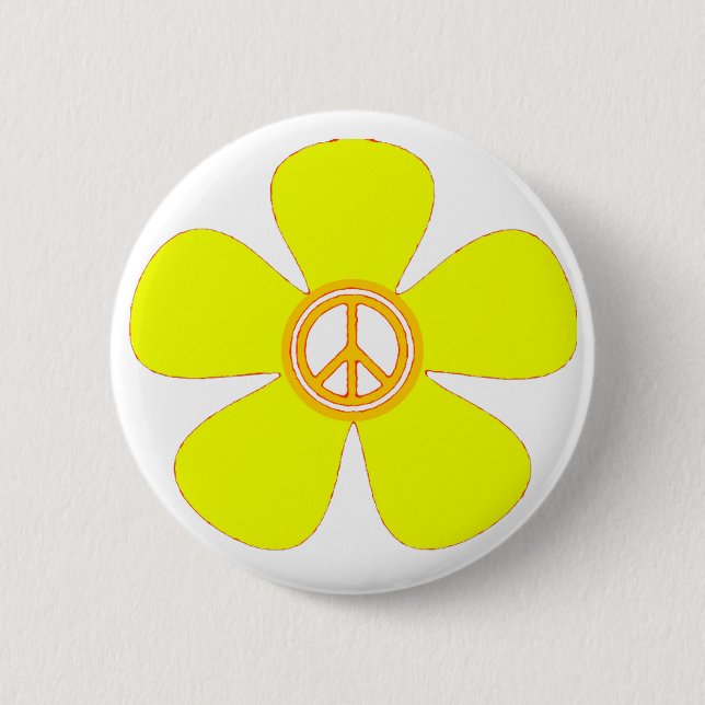 Flower Power Friedenszeichen Button (Vorderseite)