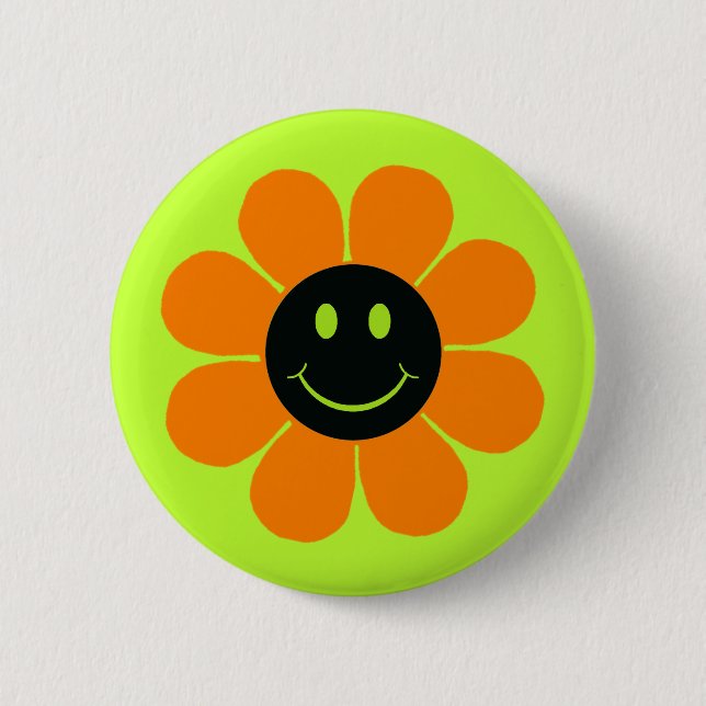 Flower Power Frohes Gesicht Button (Vorderseite)