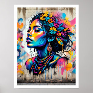 Flower-Power-Gesicht einer Hippie-Frau Poster