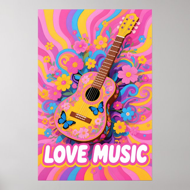 Flower Power Gitarre Pop Art Poster (Vorne)