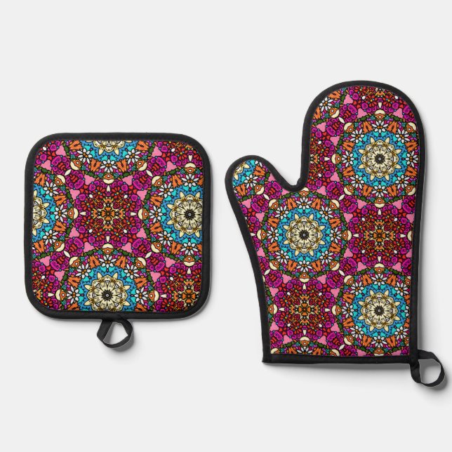 Flower Power Groovy Garden Ofenhandschuh & Topflappen-Set (Vorderseite)