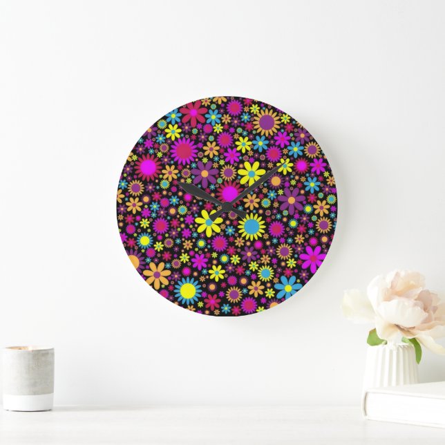 Flower Power Große Wanduhr (Zuhause)