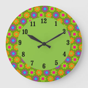 Flower Power Große Wanduhr