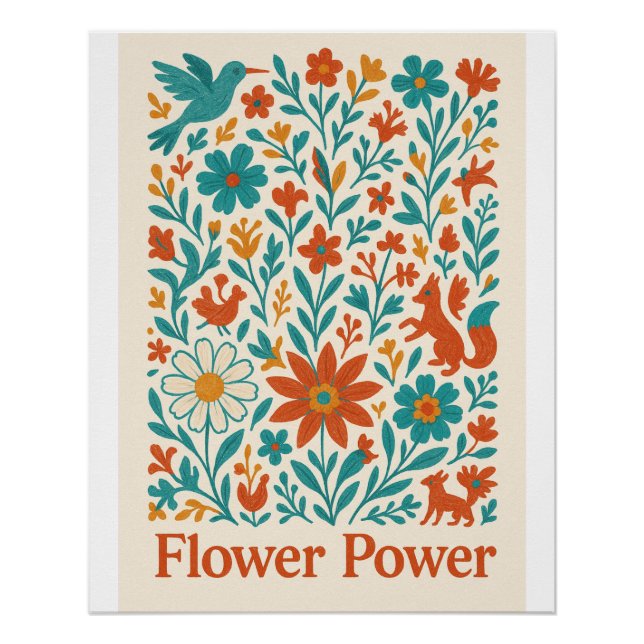 Flower Power Otomi Folk Art  Poster (Vorderseite)