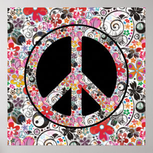 FLOWER POWER PEACE Schild I + deinem Hintergrund