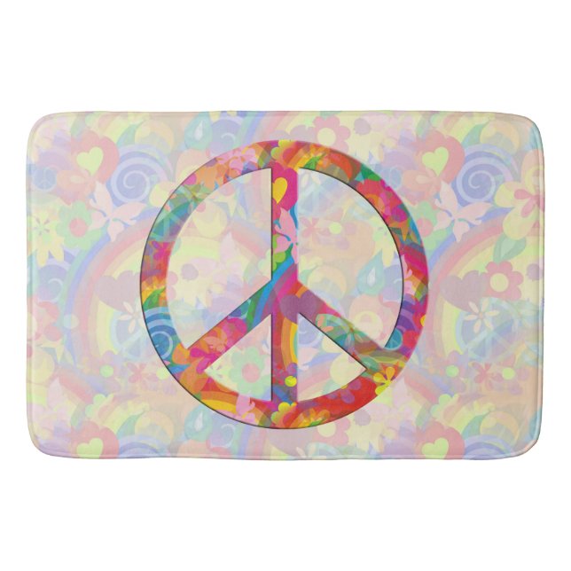 Flower Power Peace Sign I + your backgr & ideas Badematte (Vorderseite)