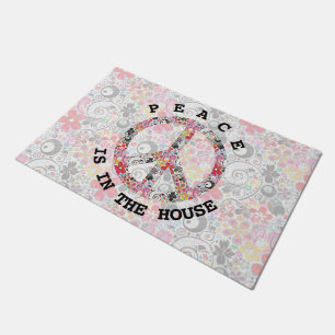 Flower Power Peace Sign I + your backgr & ideas Fußmatte