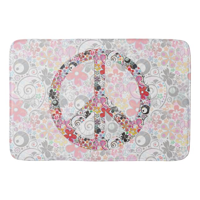 Flower Power Peace Sign II + your backgr & ideas Badematte (Vorderseite)