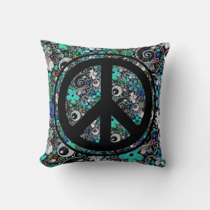 Flower Power Peace Sign II + your backgr & ideas Kissen
