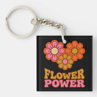 Flower Power Retro 70er Jahre Daisy Groovy Schlüsselanhänger