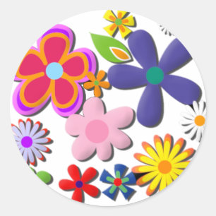Flower Power Retro Blumenvektor Runder Aufkleber