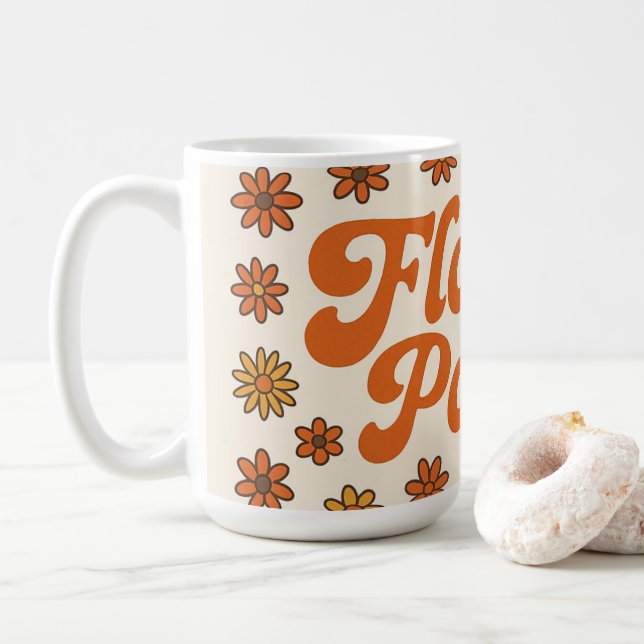 Flower Power Retro Mug – 70s Style Coffee Cup  Kaffeetasse (Mit Donut)