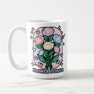 Flower Power Simple Colorful Cartoon Drawing White Kaffeetasse