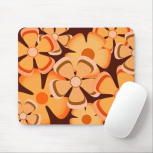 Flower Power - Vintage 70er Retro Orange Und Braun Mousepad