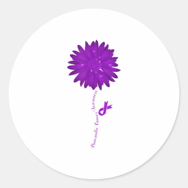Flower Purple Ribbon Pancreatic Cancer Awareness Runder Aufkleber (Vorderseite)