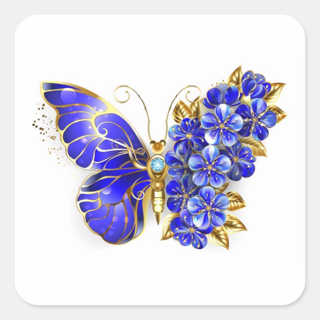 Flower Sapphire Butterfly Quadratischer Aufkleber (Vorderseite)