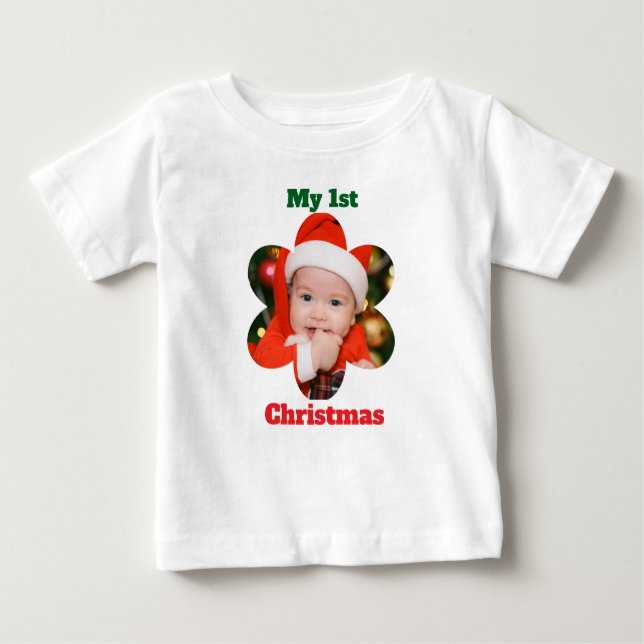 Flower Shape My 1st Christmas Photo Baby T-shirt (Vorderseite)