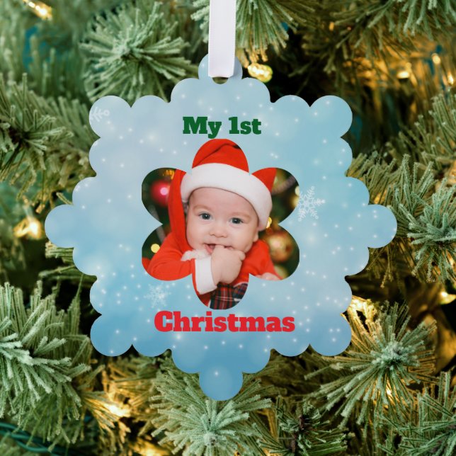 Flower Shape My 1st Christmas Photo Ornament Karte (Insitu (Baum))