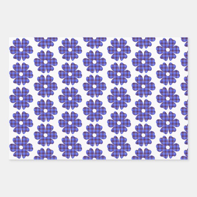 Flower Shape Plaid Blue Cornflower Geschenkpapier Set (Vorderseite)