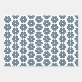 Flower Shape Plaid Blue Gray Geschenkpapier Set
