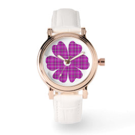 Flower Shape Plaid Pink Purple Armbanduhr